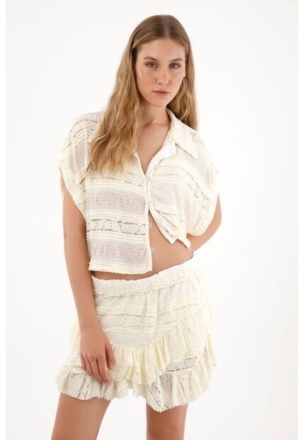 Tennis Camisa Boxy Fit Con Textura Crudo Para Mujer