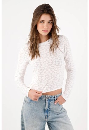 Tennis Camiseta Slim Con Textura Floral Translúcida De Poliéster Blanco Para Mujer