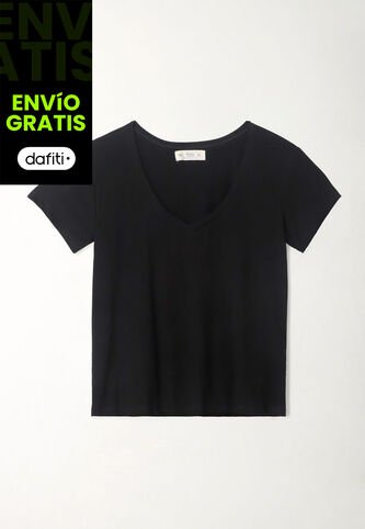 Tennis Camiseta Negra Cuello V Para Mujer Tennis