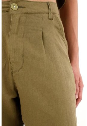 Pantalón Clásico Verde En 100% Lino Para Mujer