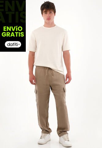 Tennis Pantalón En 100% Lino Bota Recta Café Para Hombre Tennis