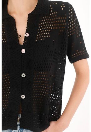 Tennis Camisa En Tejido Abierto Con Flores Negra Para Mujer