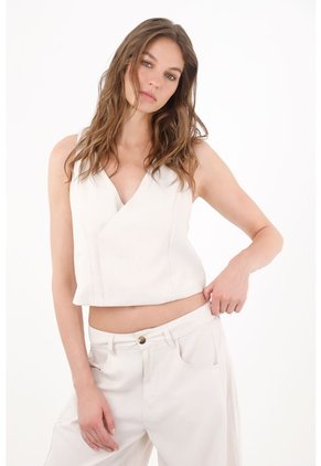 Tennis Chaleco Corto Con Frente Cruzado En Blanco Para Mujer