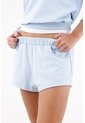 Tennis Bermuda Para Mujer En Algodón Azul Cielo Fit Relajado Con Pretina Elástica Ancha de Tennis