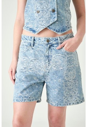 Tennis Bermuda Larga Estampada En Denim Para Mujer