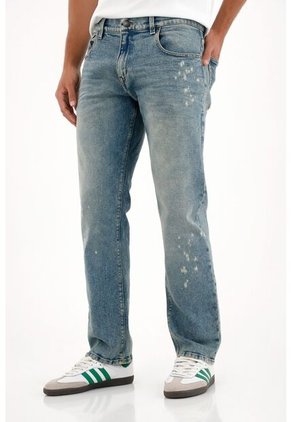 Tennis Jean Recto Con Efecto Salpicado Azul Para Hombre