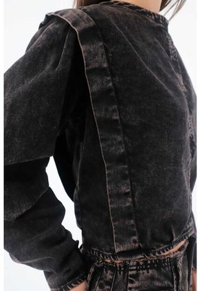 Tennis Camisa Para Mujer En Algodón Negro Lavado Relajado Con Hombros Marcados