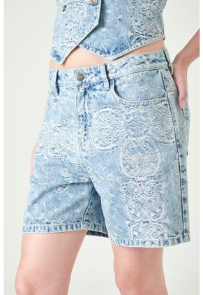 Tennis Bermuda Larga Estampada En Denim Para Mujer