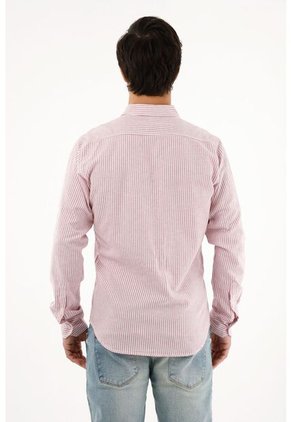 Camisa Rosada A Rayas Manga Larga Para Hombre