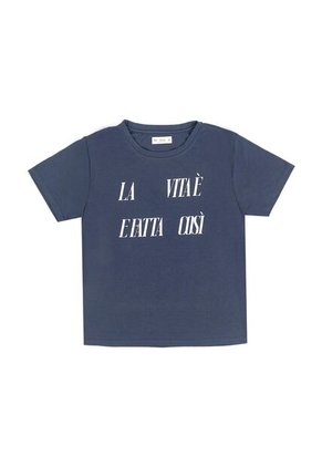 Camiseta Azul Con Estampado De Letras Para Mujer