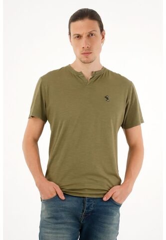 Camiseta Verde Con Abertura En V Para Hombre Tennis