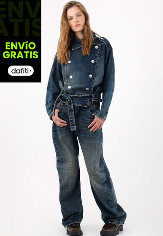 Tennis Abrigo Fit Relajado Con Botones Dobles Azul Para Mujer Tennis