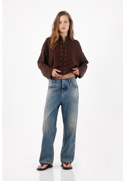 Tennis Jeans Recto En Denim Con Efecto Vintage Difuminado Para Mujer