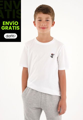 Camiseta Con Bordado Localizado Blanca Para Niño Tennis