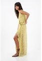 Tennis Top De Tiras Para Mujer En Encaje De Algodón Amarillo Fit Relajado Con Escote Cruzado de Tennis