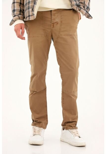 Pantalón Recto Con Cortes Decorativos Café Para Hombre