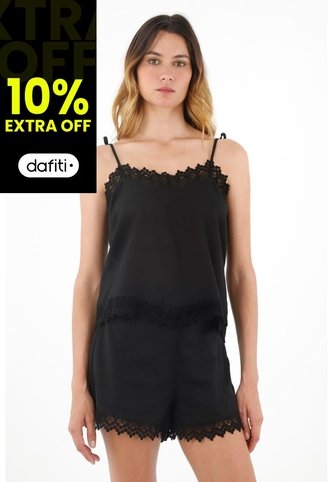 Tennis Camisa Negra De Tiras Ajustables Para Mujer Tennis