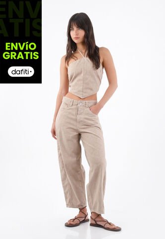 Tennis Top Halter Para Mujer De Algodón Beige Corto Con Tiras Tennis