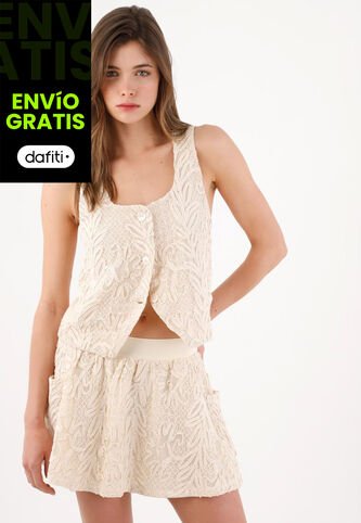Tennis Chaleco Corto Con Encaje Floral En Algodón Crudo Para Mujer Tennis
