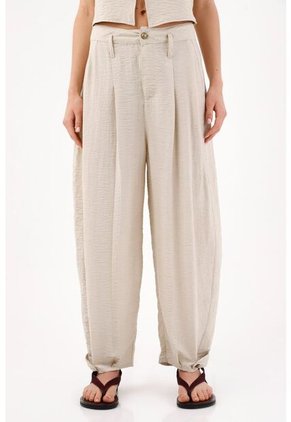 Tennis Pantalón Wide Leg Con Pinzas Frontales En Beige Para Mujer