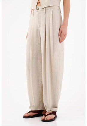 Tennis Pantalón Wide Leg Con Pinzas Frontales En Beige Para Mujer