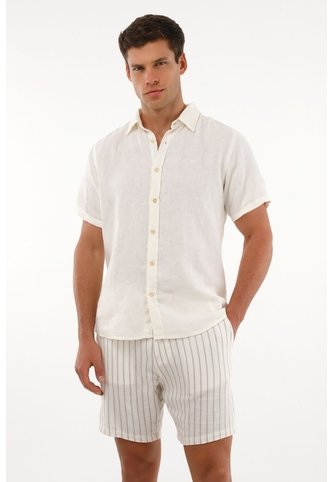 Tennis Camisa Manga Corta En 100% Lino Crudo Para Hombre Tennis
