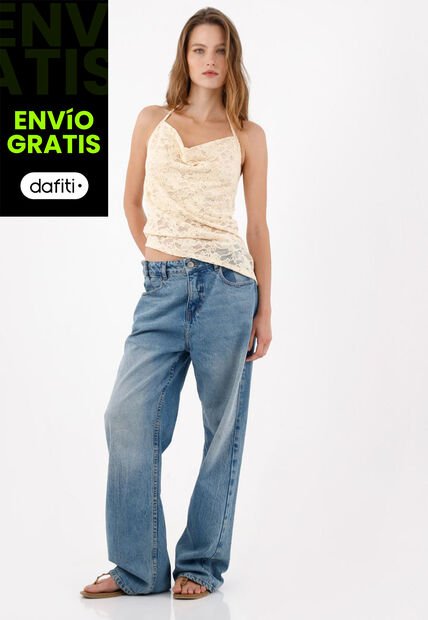 Tennis Top Ajustado Con Escote En Encaje Beige Para Mujer