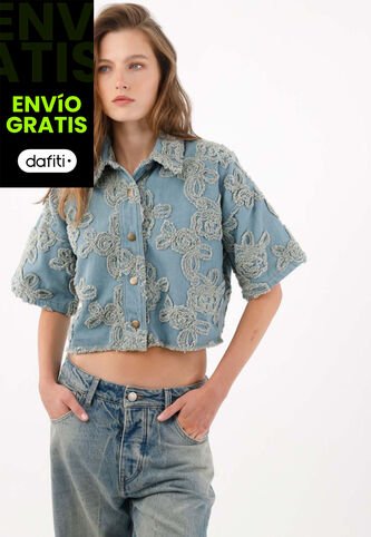 Tennis Camisa Boxy Crop Con Apliques Florales En Algodón Azul Para Mujer Tennis