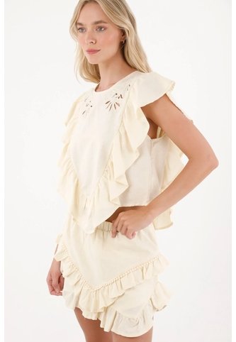 Tennis Camisa Manga Sisa Con Boleros Crudo Para Mujer Tennis