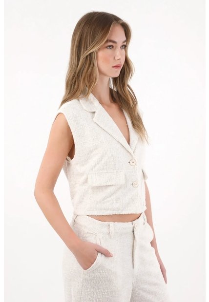 Tennis Chaleco En Tweed Con Cuello Sastre Blanco Para Mujer