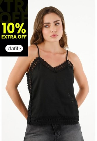 Tennis Camisa Negra Con Encaje Para Mujer Tennis