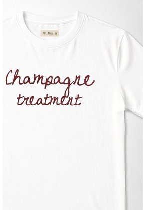 Tennis Camiseta Corte Recto Con Frase Champagne Treatment En Algodón Blanco Para Mujer