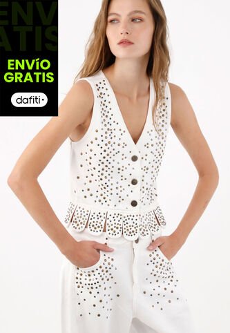 Tennis Chaleco Entallado Con Peplum Ondulado Y Taches En Algodón Blanco Para Mujer Tennis