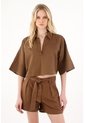 Tennis Short Con Bolsillos Y Cinturón Café Para Mujer de Tennis