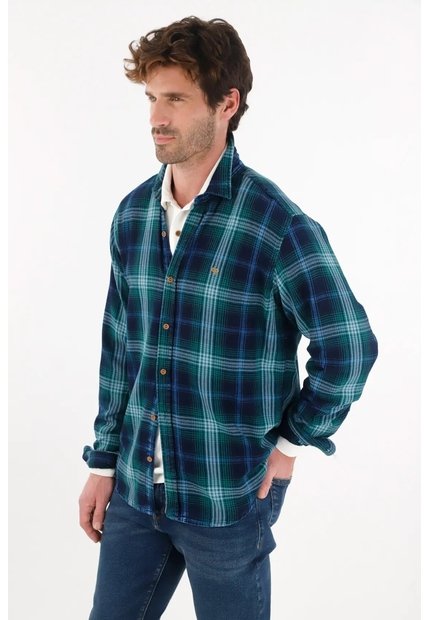 Tennis Camisa Tipo Leñadora A Cuadros Verde Para Hombre