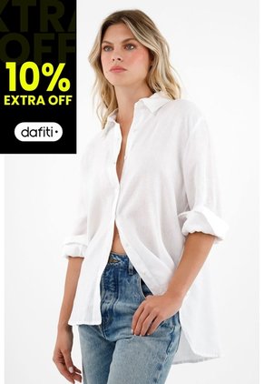 Tennis Camisa 100% Lino Manga Larga Blanca Para Mujer