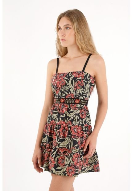 Vestido Corto Estampado De Flores Multicolor Para Mujer