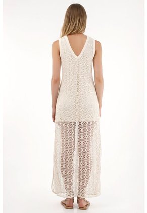 Tennis Vestido Largo En Tejido De Crochet Crudo Para Mujer