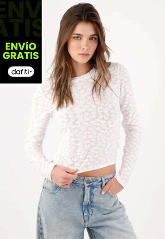Tennis Camiseta Slim Con Textura Floral Translúcida De Poliéster Blanco Para Mujer Tennis