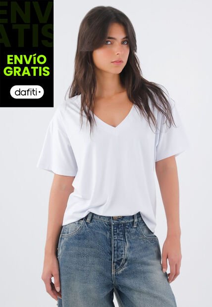 Tennis Camiseta Para Mujer De Algodón Blanca De Fit Relajado Con Escote En V