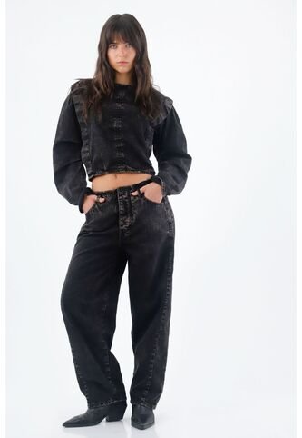 Tennis Jean Para Mujer En Algodón Negro Relajado Horseshoe Tennis