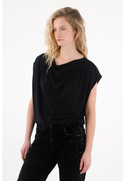 Tennis Camiseta Con Drappeado Negra Para Mujer