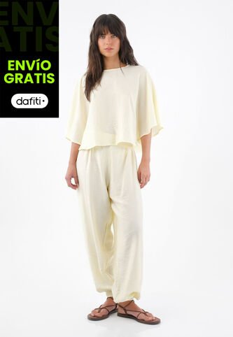 Tennis Camisa Para Mujer En Viscosa Amarillo Vainilla Fit Relajado Con Mangas Tipo Capa Tennis