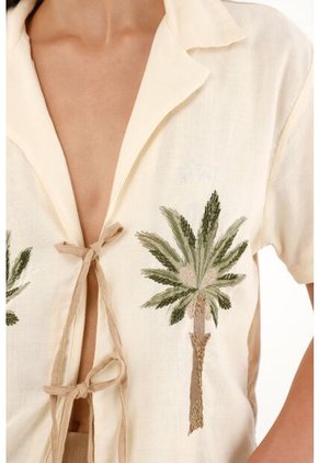 Tennis Camisa Tipo Bowling Con Bordado De Palmeras Para Mujer