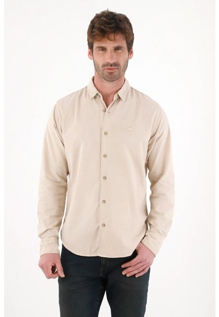 Tennis Camisa Manga Larga Con Detalle Bordado Café Para Hombre