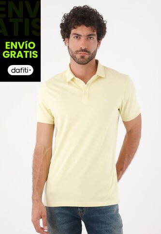 Tennis Polo Para Hombre En Algodón Amarillo Pastel Fit Clásico Con Logo Minimal Tennis