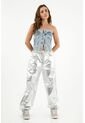 Pantalón Efecto Metalizado Gris Para Mujer de Tennis