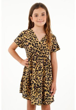 Vestido Corto De Animal Print Para Niña