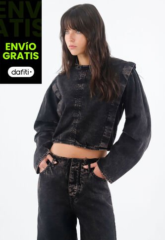 Tennis Camisa Para Mujer En Algodón Negro Lavado Relajado Con Hombros Marcados Tennis