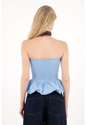 Tennis Camisa Strapless Con Ruedo Englobado Azul Para Mujer